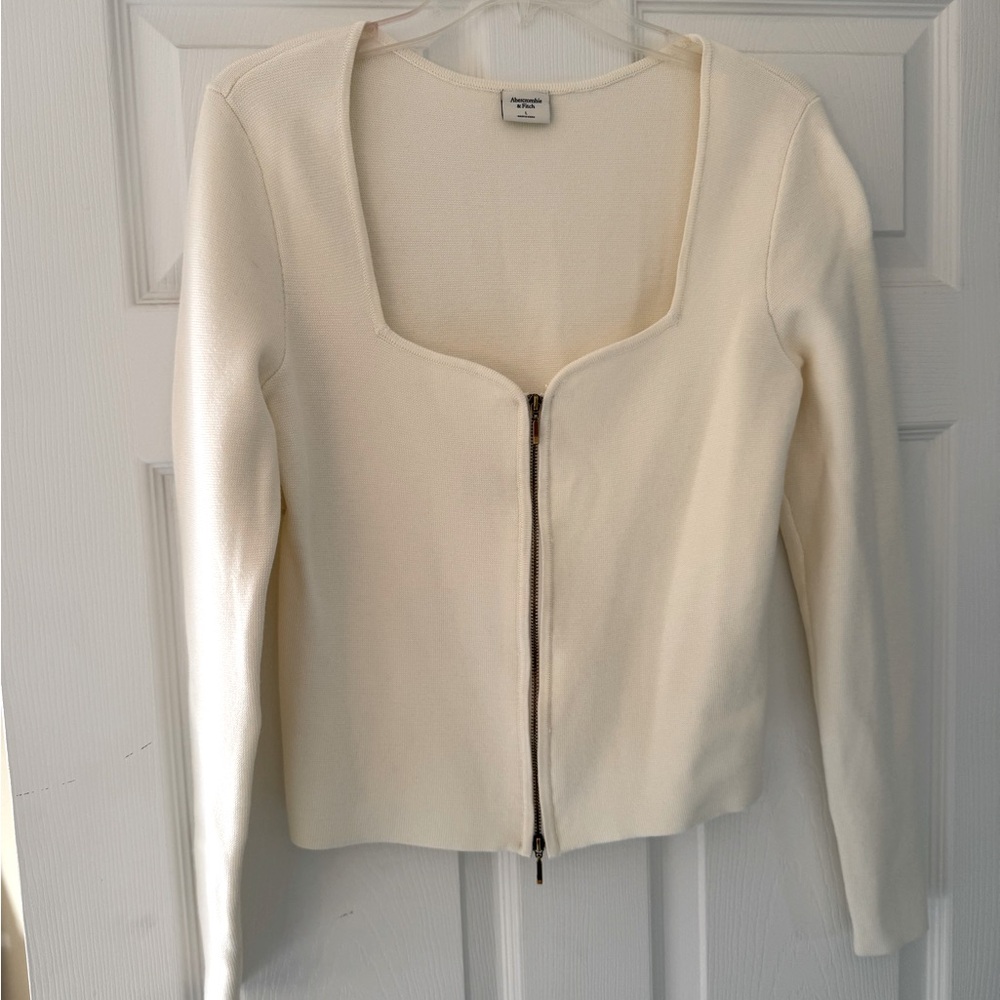 Abercrombie & Fitch; Ivory 2 way zip long sleeve top